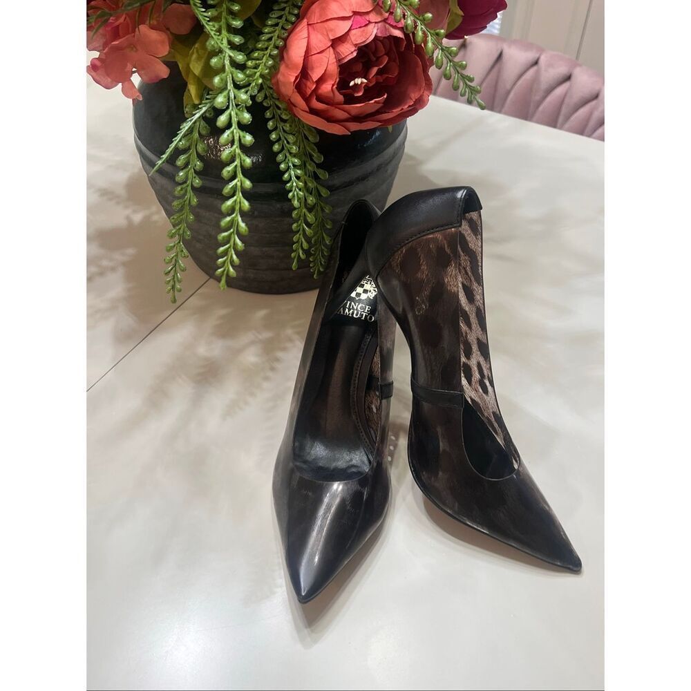 Vince Camuto Women's Anessta Leopard Print Pointed Toe Heels Pump Black 7.5 NIB - Picture 1 of 8